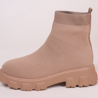 Mesh Round Toe Platform Boots Women