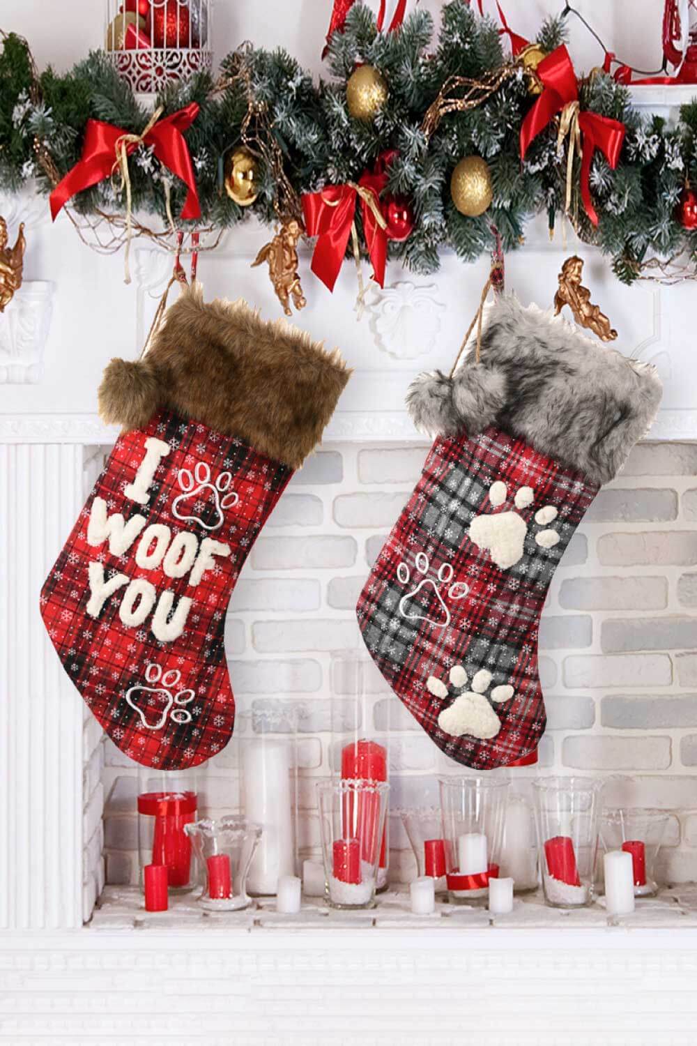 Dog 2-Pack Plush Christmas Stockings Fur Babies Pets