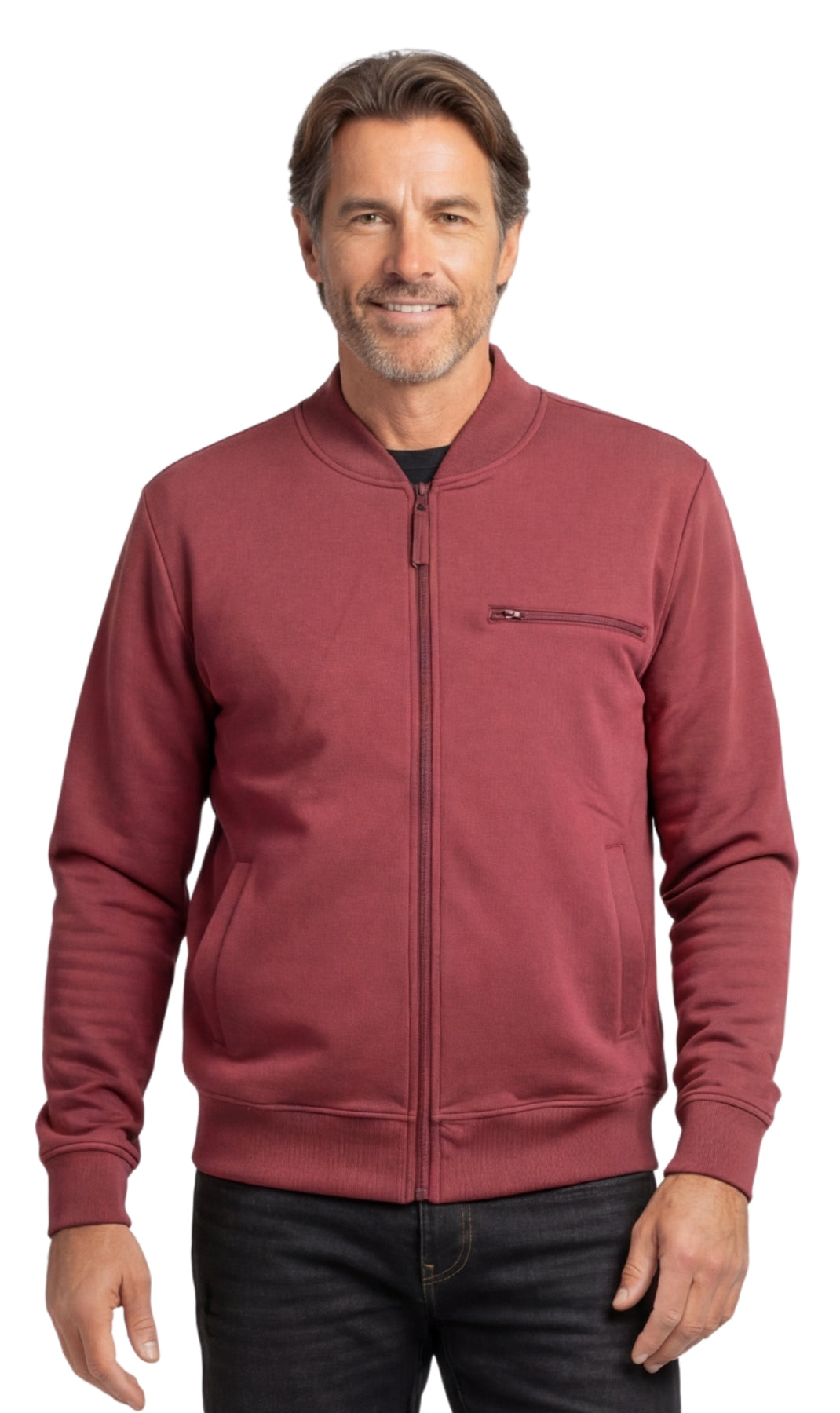 Men's Classic Zip-Up Baseball Fleece Jacket in Lightweight Cotton Blend Fabric with Sporty Edge