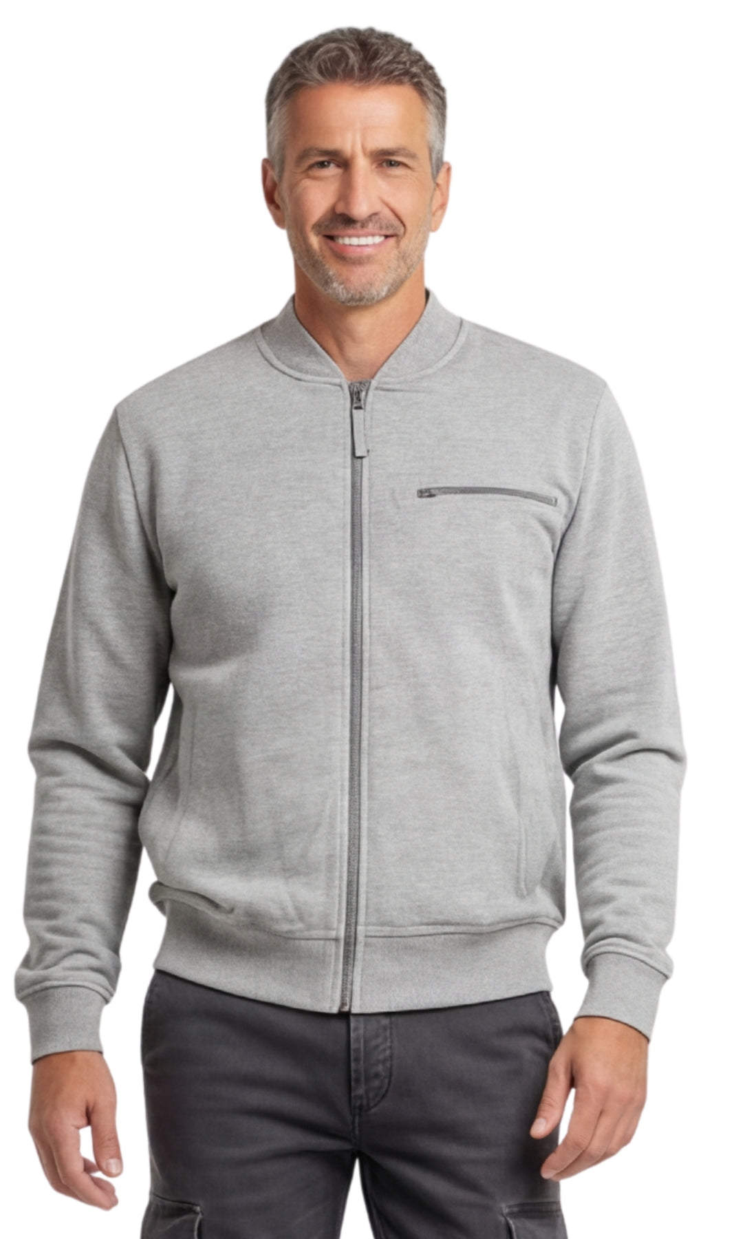 Men's Classic Zip-Up Baseball Fleece Jacket in Lightweight Cotton Blend Fabric with Sporty Edge